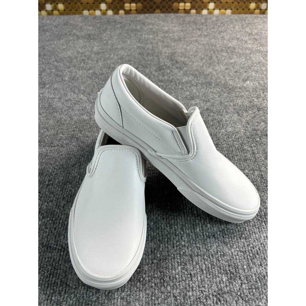 Vans Classic Slip-On True White Leather White Sneakers Men 4.5 Women 6 New